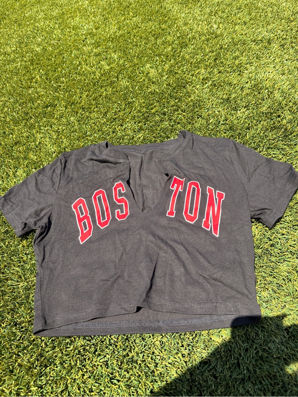 Amazon Black Crop Top with Red 'BOSTON' Lettering